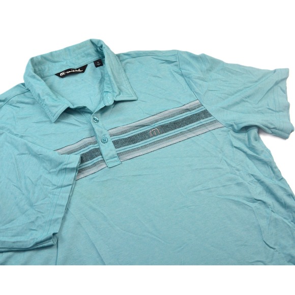 TravisMathew Other - TravisMathew Mens XL Teal Blue Striped Pima Cotton Blend Short Sleeve Polo Shirt